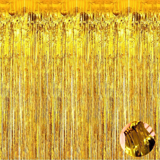 Gold Foil Metallic Fringe Tinsel Curtain Backdrop Party Decorations Birthday 2m