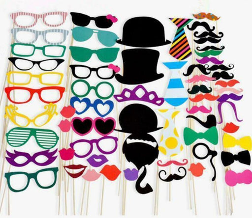 Photo Booth Props Set for Wedding Birthday Party Mustache Hats Glasses Lips 60pc