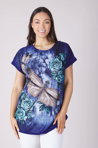 Caroline Morgan Women Casual Summer Floral Dragonfly Tiger Loose Tops Plus Size