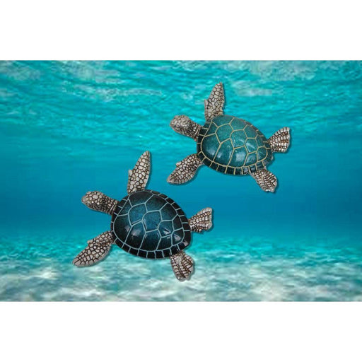 Sea Turtle Statue Figurine Ornament Blue Aqua Turtles 2pc Set 13cm Home Decor