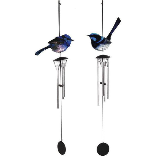 Bird Wind Chimes Blue Wren Winchime 4 Tube Outdoor Decor Hanging Garden Ornament