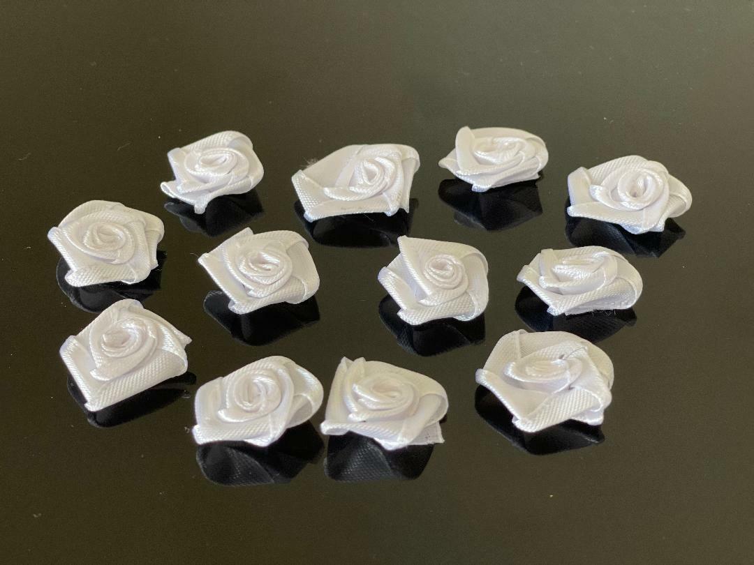 Mini Roses Flowers Ribbon Bows Craft Artificial Wedding Applique Sewing White