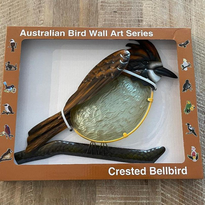 Crested Bellbird Metal Bird Wall Art 3D Birds Hanging Home Garden Decor