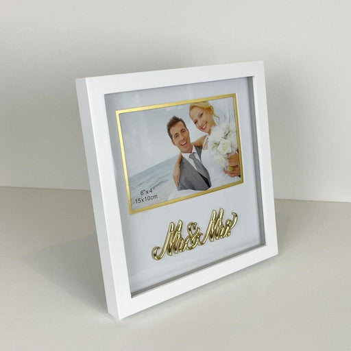 Mr & Mrs Wedding Photo Frame White Wood Picture Frame Engagement Newlywed gift