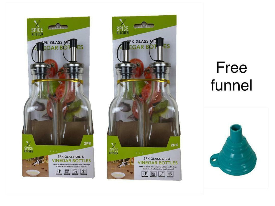 Oil and Vinegar Bottle Dispenser Set Glass Bottles 175ml bonus foldable Funnel