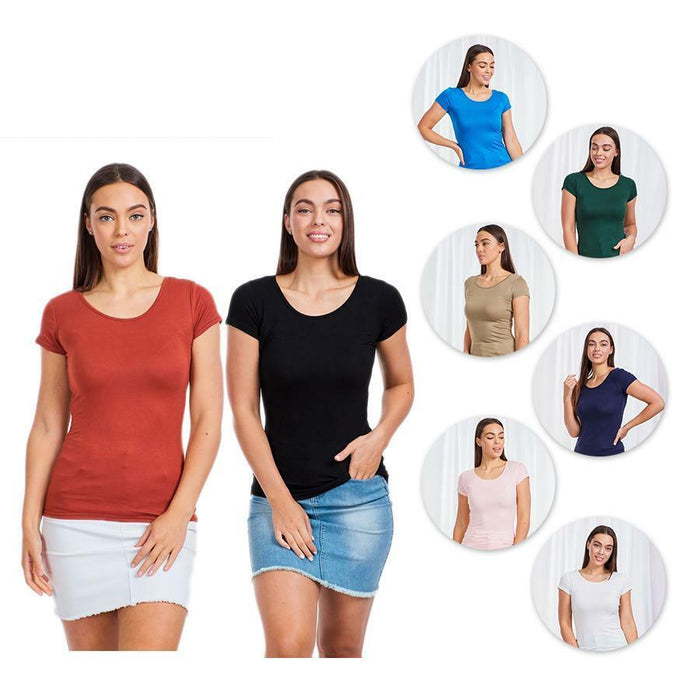 Caroline Morgan Short Sleeve Top Scoop Neck T-Shirts Basic Tee Tops Plain Colour