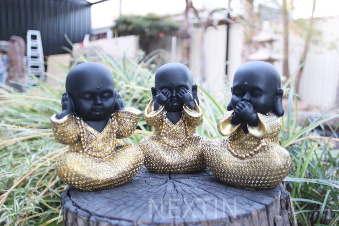 Buddha Statues Wise Monks No Evil See Speak Hear Ornament Figurines Set of 3