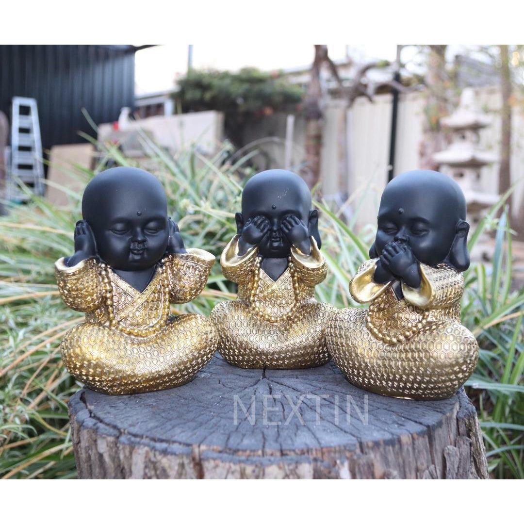 Buddha Statues Wise Monks No Evil See Speak Hear Ornament Figurines Set of 3