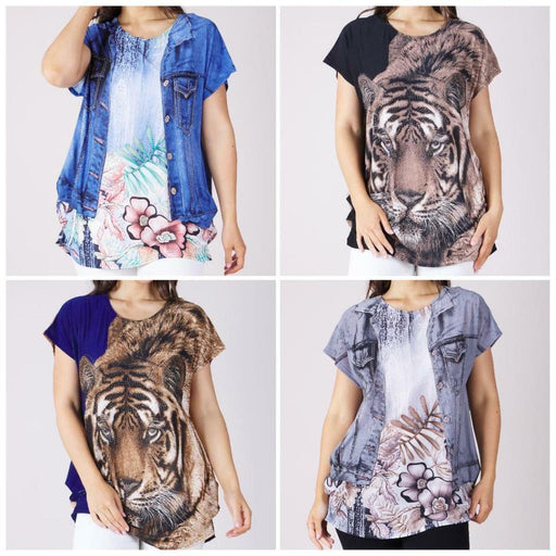 Caroline Morgan Women Casual Summer Floral Tiger Print Loose Tops Plus Size