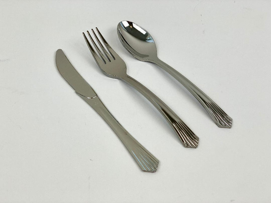 Plastic Cutlery Set Disposable Silver Party Forks Spoons Knives Bulk Partyware