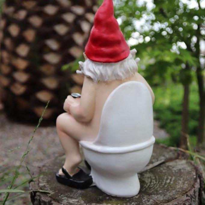 Garden Gnome Naked Nude Gnomes on Toilet Drinking Naughty Garden Ornament 25cm