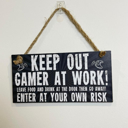 Wooden Boys Room Sign Keep Out Gamer at Work Door Wood Wall Hanging Home Sign