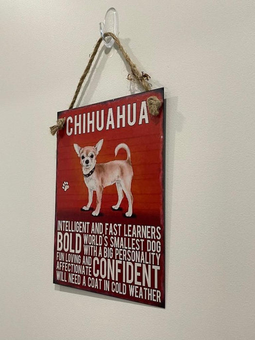 Chihuahua Dog Sign Metal Wall Door Hanging Dogs Sign Colourful Home Decor 27cm