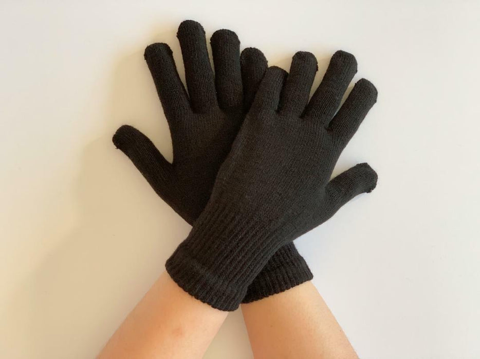 Winter Gloves Black Soft Warm Knitted Knit Full Finger Glove Women Men One Size