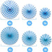 Blue Paper Fans Party Decorations 6pcs Set Birthday Wedding Hanging Decor