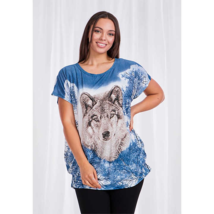 Caroline Morgan Women Casual Summer Top Husky Dog Print Loose Tops Plus Size