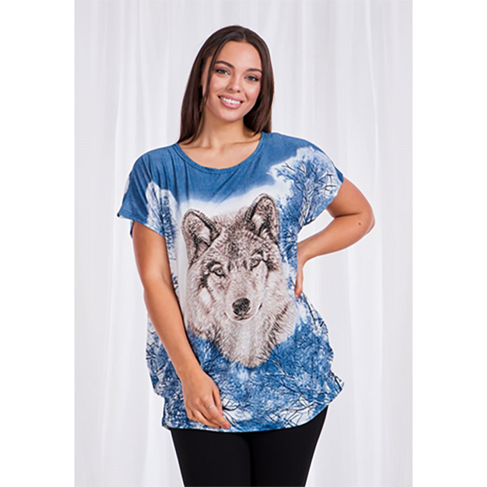 Caroline Morgan Women Casual Summer Top Husky Dog Print Loose Tops Plus Size