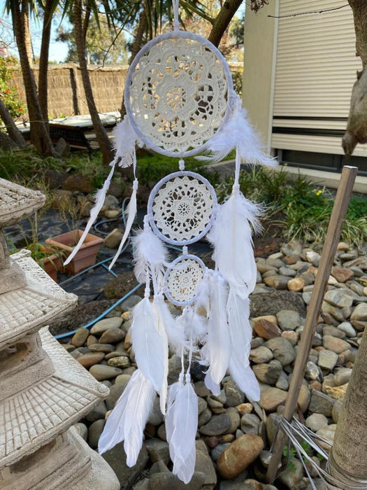 Dream Catcher with Feather Caught Dreams Wall Hanging Ornament White 65cm