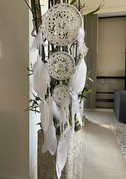 Dream Catcher with Feather Caught Dreams Wall Hanging Ornament White 65cm