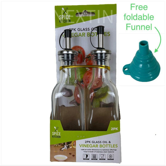 Oil and Vinegar Bottle Dispenser Set Glass Bottles 175ml bonus foldable Funnel