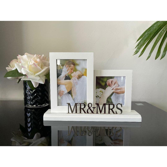 Mr & Mrs Wedding Photo Frame White Wood Picture Frame Newlywed Engagement Gift