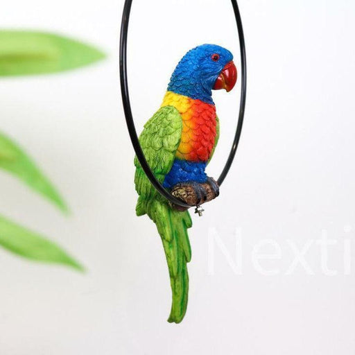 Rainbow Lorikeet Bird in Ring Birds Figurine Statue Garden Ornaments Decor 22cm