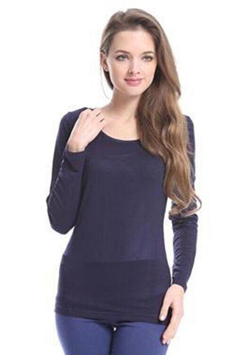 Caroline Morgan Long Sleeve Top Scoop Neck T-Shirts Basic Tee Tops Plain Colour