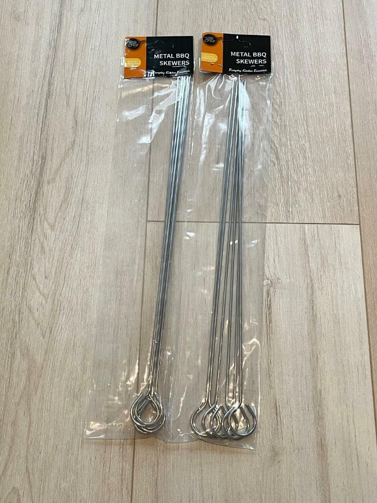 Metal BBQ Skewers Barbecue Sticks Reusable Grill Kebab Grilling Skewer 35cm