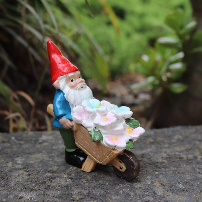 Garden Gnomes on Wheelbarrow Gnome Statue Figurine Fairy Garden Accessories 3pcs