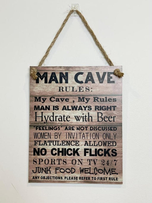 Man Cave Rules Wooden Sign Country Vintage Retro Home Signs Wall Decor Bar Pub