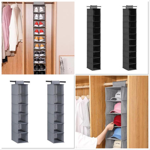 Hanging Wardrobe Organiser Closet Storage 6 or 10 Tier Shelf Clothes Shoes Hats