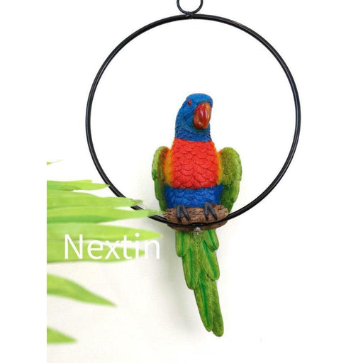 Rainbow Lorikeet Bird in Ring Birds Figurine Statue Garden Ornaments Decor 22cm