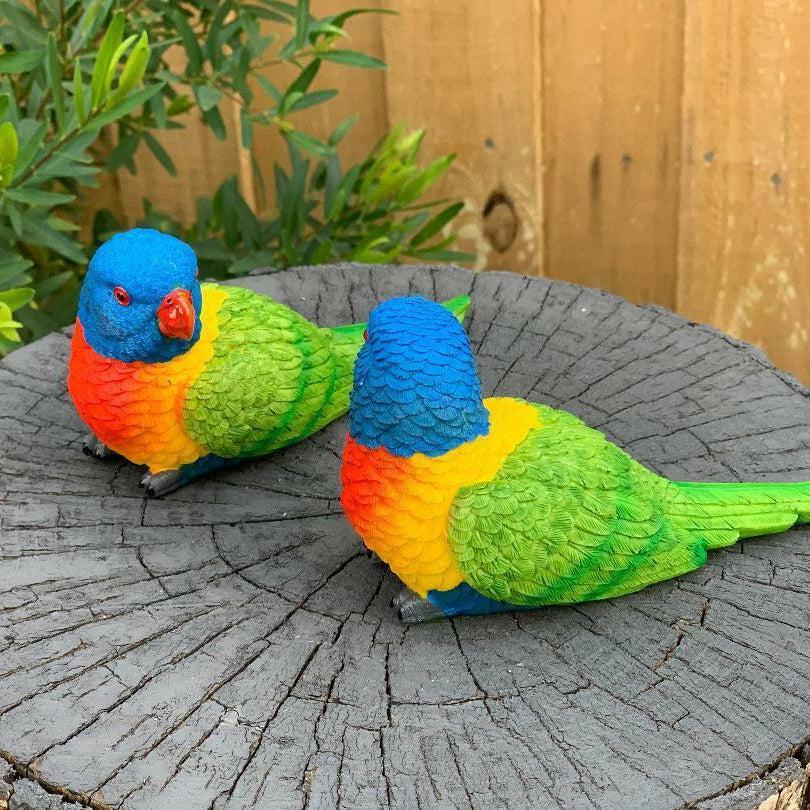Rainbow Lorikeet Bird Figurine Statue Garden Ornaments Decor set of 2 Birds