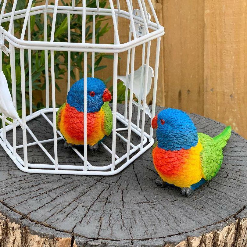 Rainbow Lorikeet Bird Figurine Statue Garden Ornaments Decor set of 2 Birds