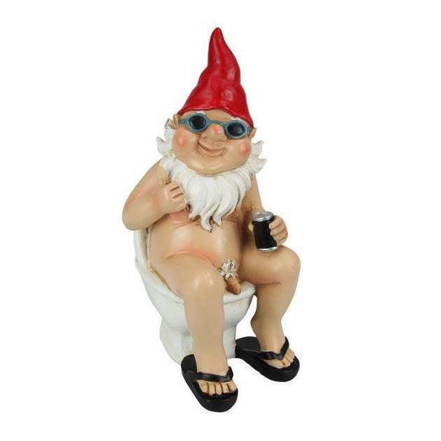 Garden Gnome Naked Nude Gnomes on Toilet Drinking Naughty Garden Ornament 25cm