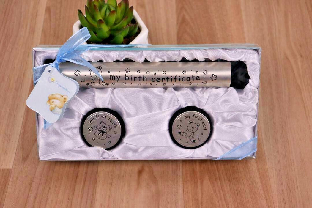 Birth Certificate Holder Set Keepsake First Tooth & Curl Holder Baby Shower Gift