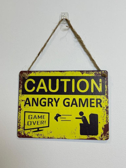 Metal Boys Room Sign Caution Angry Gamer Door Wood Wall Hanging Home Sign