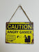 Metal Boys Room Sign Caution Angry Gamer Door Wood Wall Hanging Home Sign