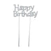 Happy Birthday Cake Topper Party Decorations Silver & Gold Rhinestones Glitter