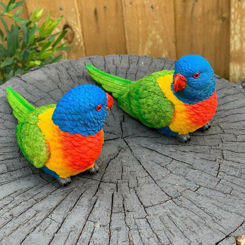 Rainbow Lorikeet Bird Figurine Statue Garden Ornaments Decor set of 2 Birds