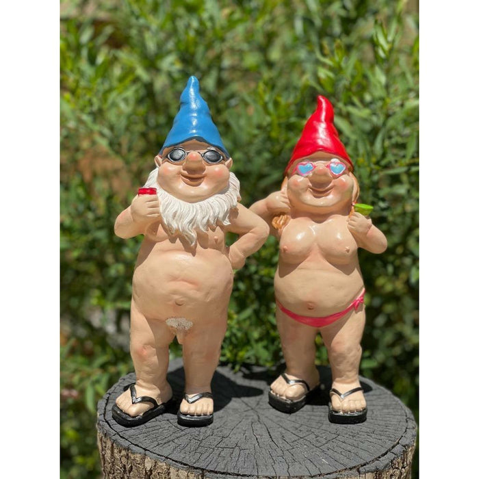 Garden Gnomes Naked Nude Gnome Drinking Naughty Garden Ornament Statue 2 x 29cm