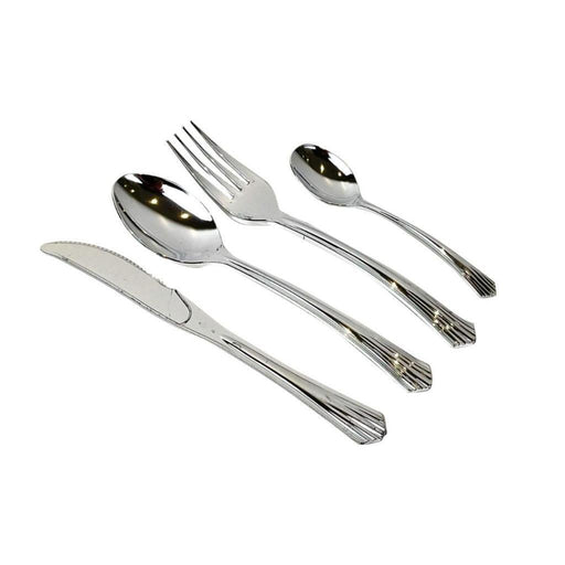 Plastic Cutlery Set Silver Party Forks Spoons Knives Disposable Bulk Partyware