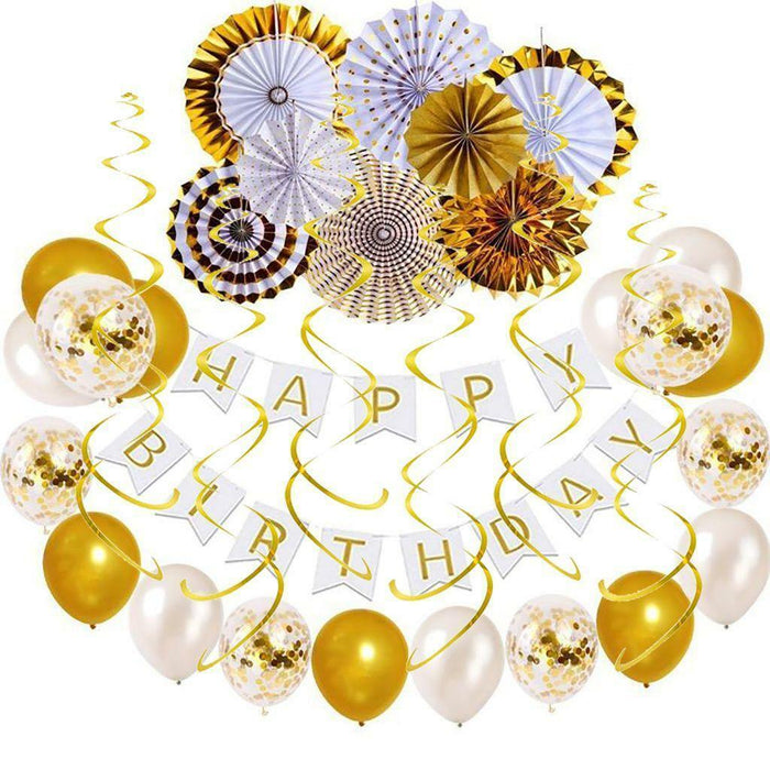 Birthday Decorations Set Gold Happy Birthday Banner Confetti Balloons Men Women