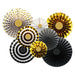 Black Gold Paper Fans & Foil Fringe Curtain Party Decorations Birthday Bridal