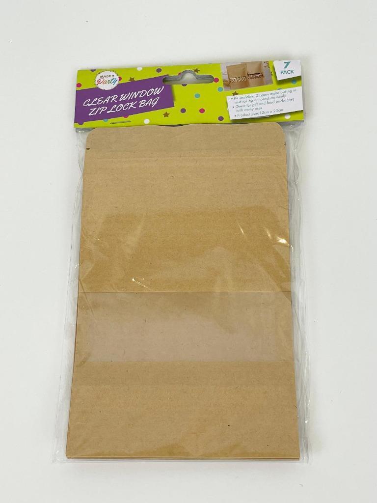 Zip Lock Stand Up Bags Paper Bag with Window Brown Kraft Pouch Food Storage 20cm