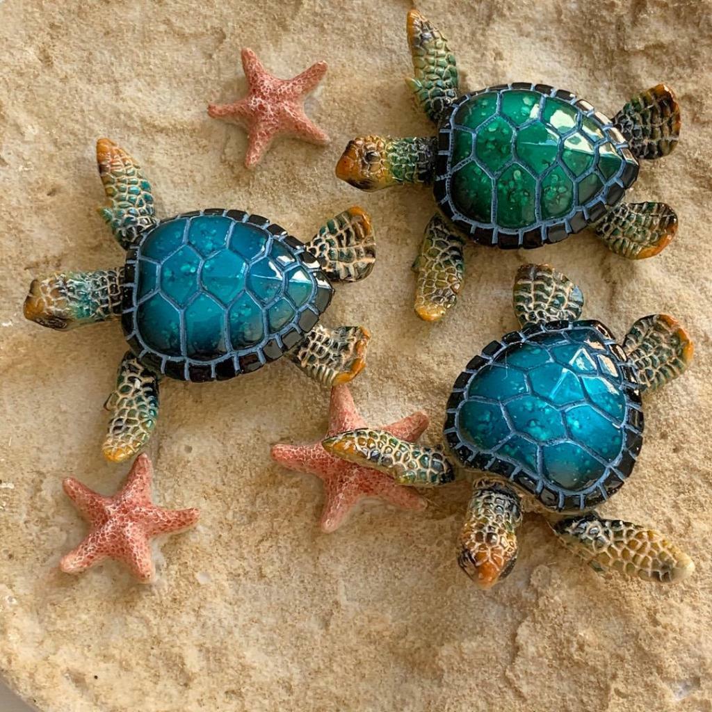 Sea Turtle Figurine Statue Indoor Outdoor Home Décor Ornament set of 2 Turtles
