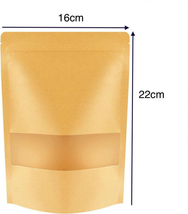 Zip Lock Stand Up Bags Paper Bags with Window Brown Kraft Pouches Food Storage