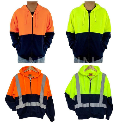 Hi Vis Safety Workwear Jacket Winter Work Hoodie Jumper Fleece Yellow Orange