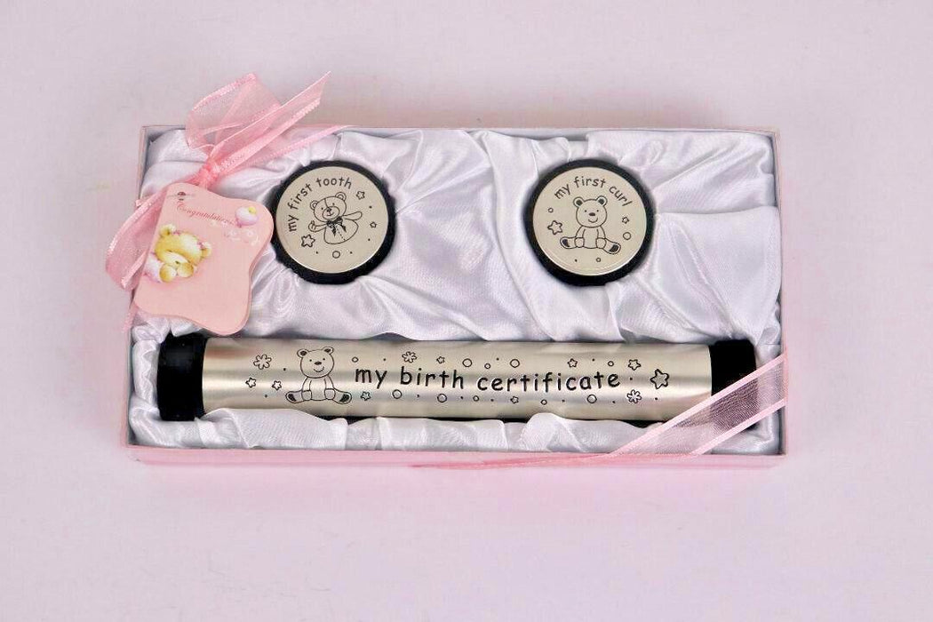 Birth Certificate Holder Set Keepsake First Tooth & Curl Holder Baby Shower Gift