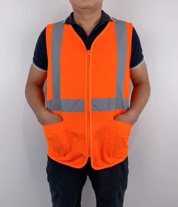 Hi Vis Reflective Safety Vest Workwear with Zipper & Pocket Day & Night Orange